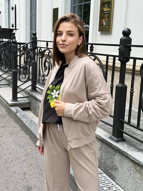 Женский костюм оверсайз с широкими брюками из двунитки Бежевый 42/44 Харьков - изображение 5