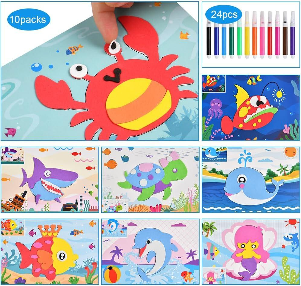 Подарунковий набір для рукоділля 3D наклейки з піни EVA, гра-головоломка з малюнком тварин + фломастери, подарунок для дітей Київ - фото 4