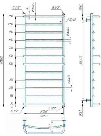 Водяной полотенцесушитель Mario INOX Люкс 1170х530/500 Киев