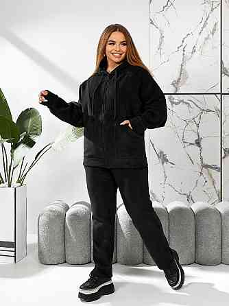 Жіночий теплий костюм-двійка: кофта та штани батал двосторонній фліс Полар Чорний, 54/56 Одеса