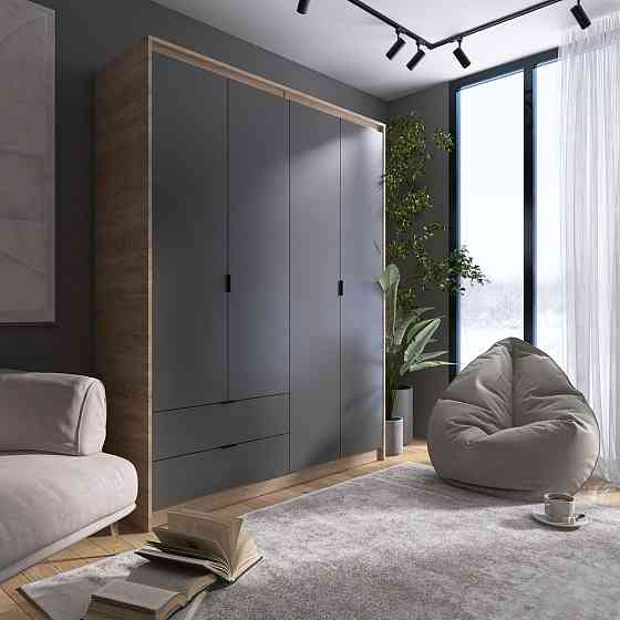 Шкаф распашной для одежды с выдвижными ящиками (полки - штанга) Эверест Сити-1600 160,2х50х204,6 см Дуб сонома/Графит (DTM-071121) Львов