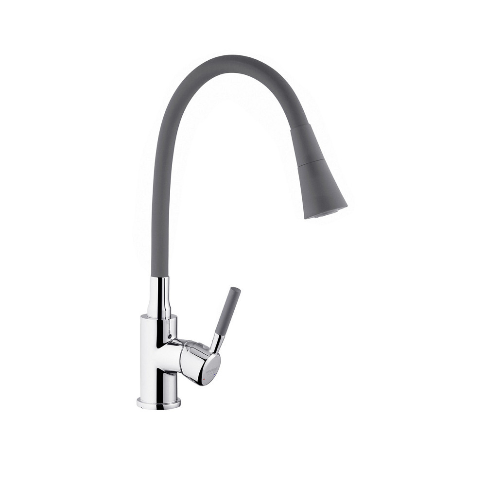 Смеситель для кухни с гибким изливом Kroner KRM Kuche - C132GRA хром/серый Киев - изображение 4