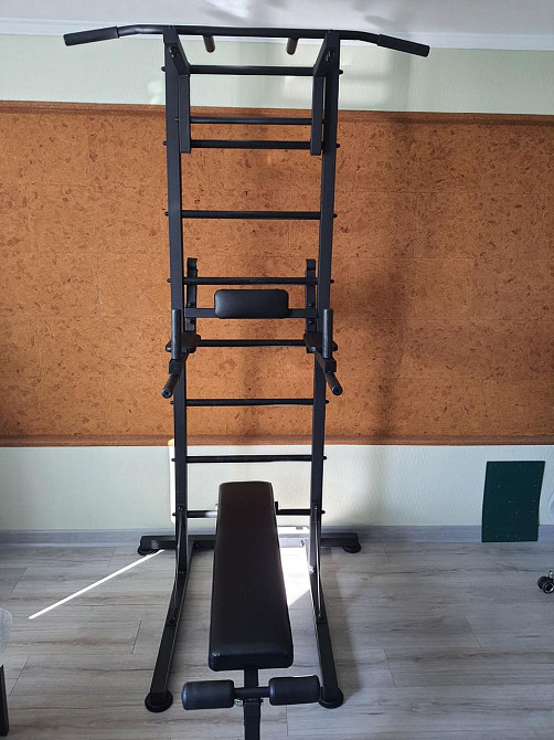 Надежная шведская стенка напольная до 120 кг металлическая передвижная с турником брусья скамья для пресса Каменское - изображение 5