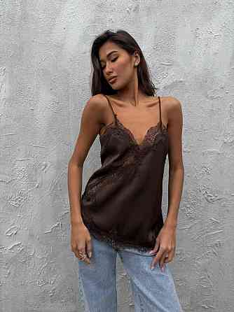 Жіночий романтичний привабливий шовковий топ із мереживом Шоколад, S Одеса