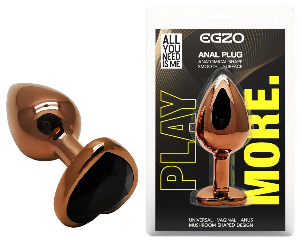 Анальна пробка з кристалом EGZO - Dark Gold Heart Plug Black, size S Sex Aura Київ - фото 1