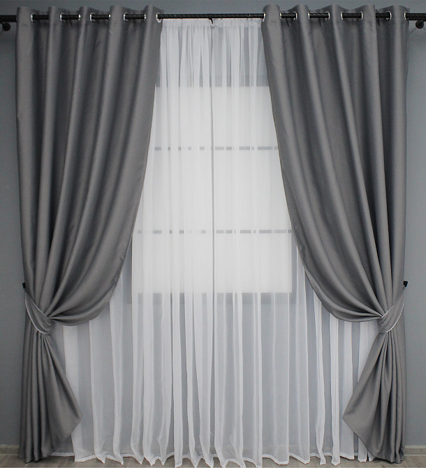Комплект штор на люверсах VR-Textil Bagema Rvs № 1244ш Серый 150х250 см 2 шт (37-0017) Киев - изображение 2