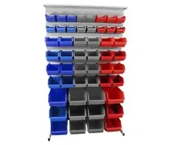 Leomar Стелаж do pojemników warsztatowych, dwustronny. Wym: 1690x940x650mm z półką 104 pojemników, Сині, szare, czerwone Київ - фото 1
