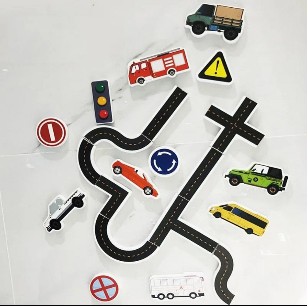 Набір іграшок для ванної дороги та транспорту 23 шт різнокольоровий Київ - фото 7