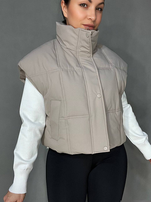 Жилетка жіноча HAIZIYUAN 535 укорочена широка оверсайз спущене плече бежева, бежевий, XL Київ - фото 5