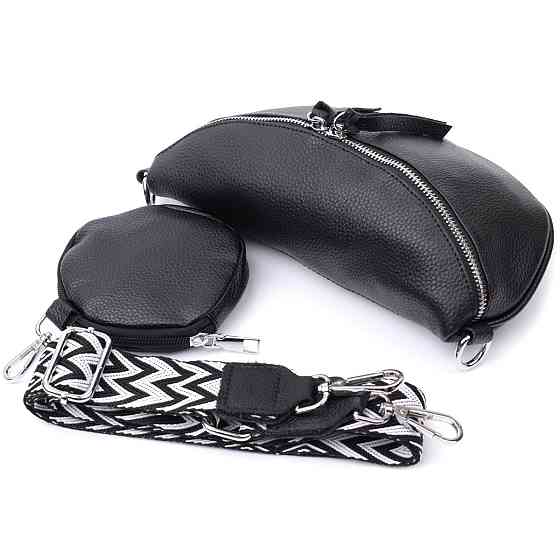 Шкіряна сумка для жінок у класичному кольорі через плече з міні гаманцем Vintage 22666 Чорна Київ