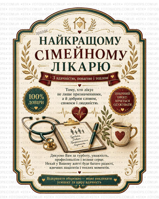 Этикетка на бутылку вина или игристого для семейного врача “Лучшему семейному врачу” | Подарочная этикетка и контрэтикетка врачу | Одесса - изображение 1