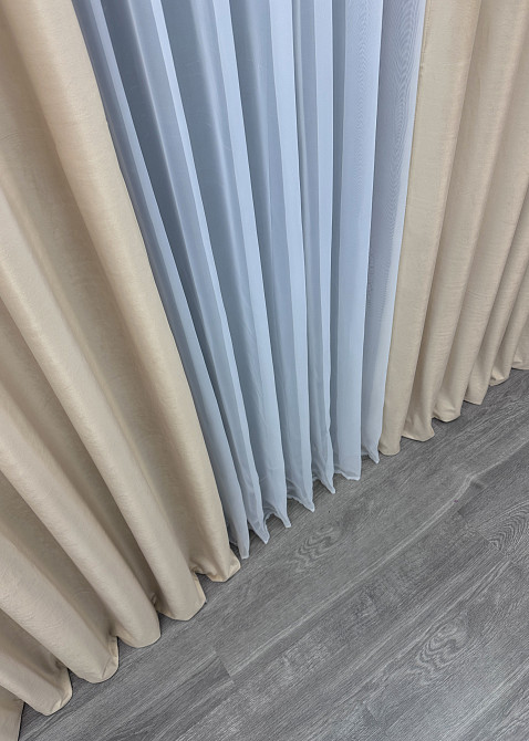 Шторная ткань бархат, высота 3м цвет бежевый 1550ш Киев - изображение 5