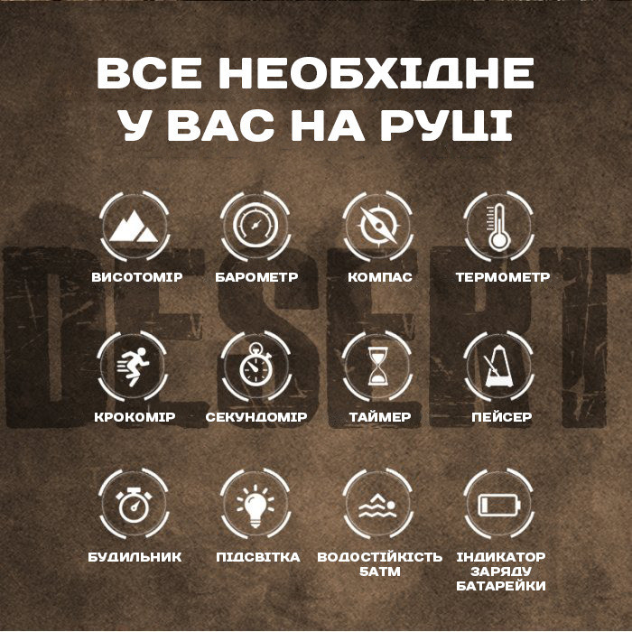 Часы мужские водостойкие тактические North Edge Desert 5BAR с компасом Черный Киев - изображение 19