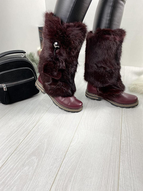 TopS Унти жіночі TopS бордові натуральна шкіра з хутром висота 26см обхват 32-33см размер 38 (А Коломыя - изображение 7