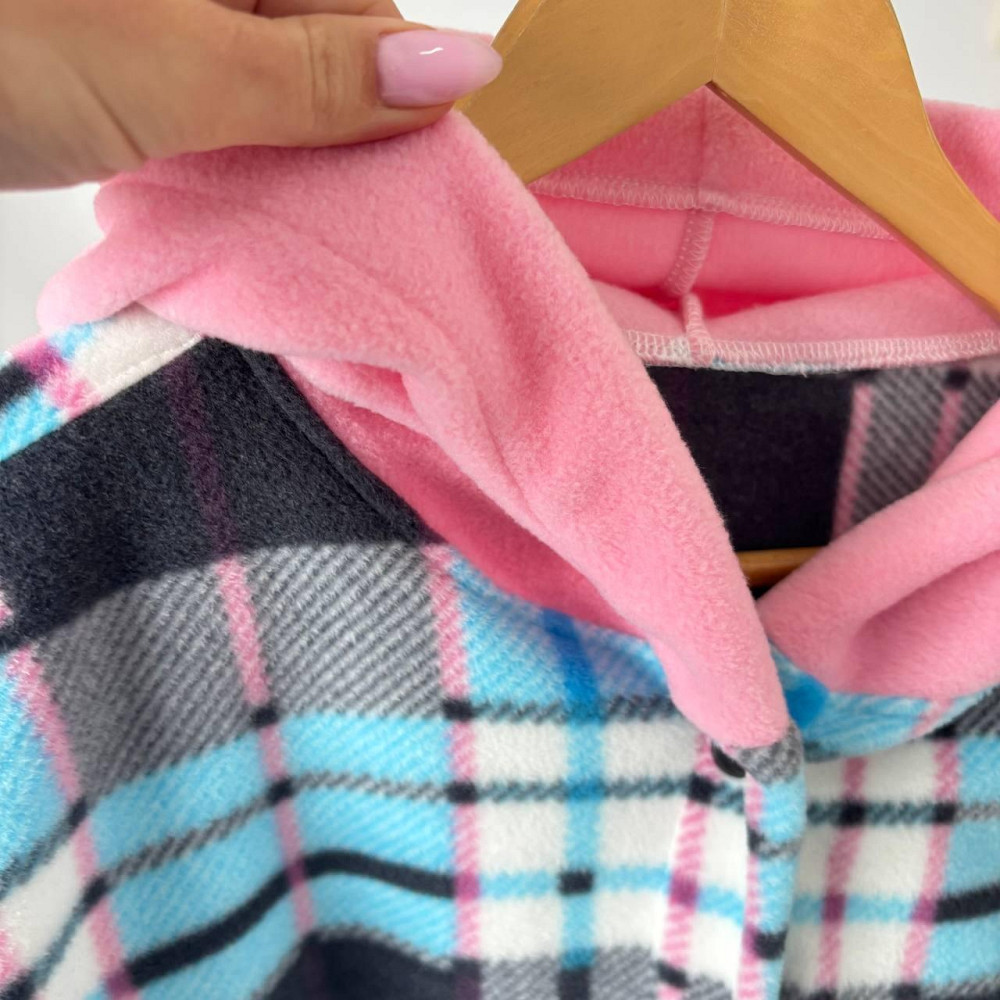 Тепла жіноча флісова сорочка-пальто в рожеву клітинку клітинку з капюшоном Кам'янець-Подільський - фото 3