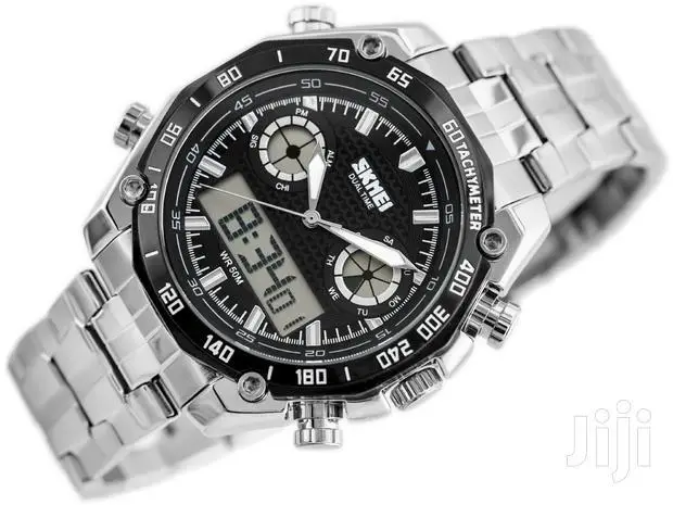 Наручний чоловічий годинник Skmei 1204 direct Сріблистий з чорним циферблатом Вінниця - фото 4