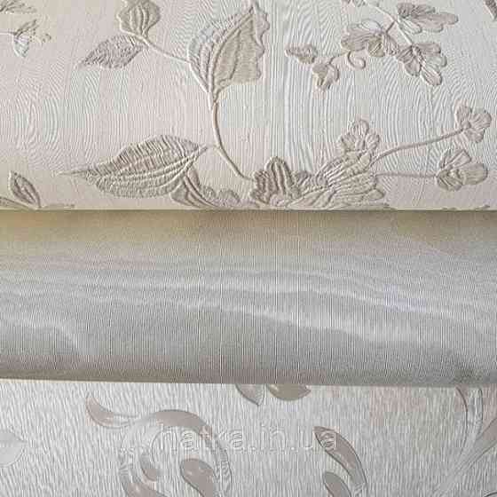 Шпалери вінілові на паперовій основі Sirpi Italian Silk 7 квіти листя гілки сріблясті структурних на білому 3д Київ