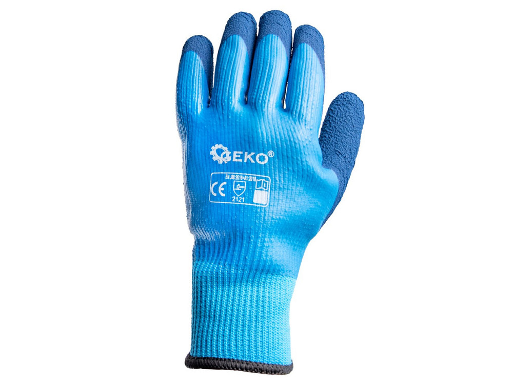 Утеплені Рукавиці робочі "GeKo" водовідпорні трикотажні покриті рифленим латексом, синього кольору, розмір 10 Киев - изображение 3