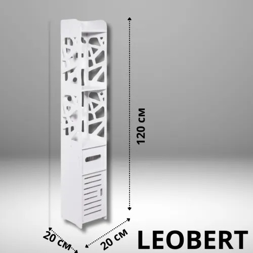 Підлогова шафа пенал Leobert Cubic 120 см для ванної кімнати вузька меблі з полицями та дверцятами Київ - фото 6