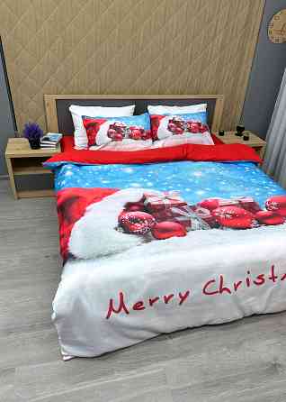 Комплект постільної білизни Фланель, Євро 200х220 з Різдвяним (Новорічним) принтом (88-203) Київ