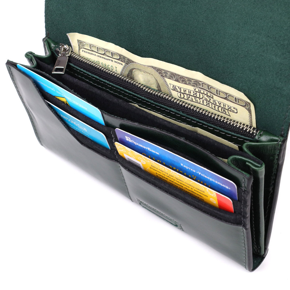 Добротний гаманець у два складення з натуральної гладкої шкіри GRANDE PELLE 22945 Зелений Київ - фото 7