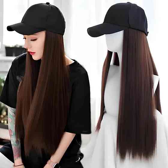 Довга перука коричнева RESTEQ - 80см, пряма, з чорною кепкою, косплей, аніме Київ
