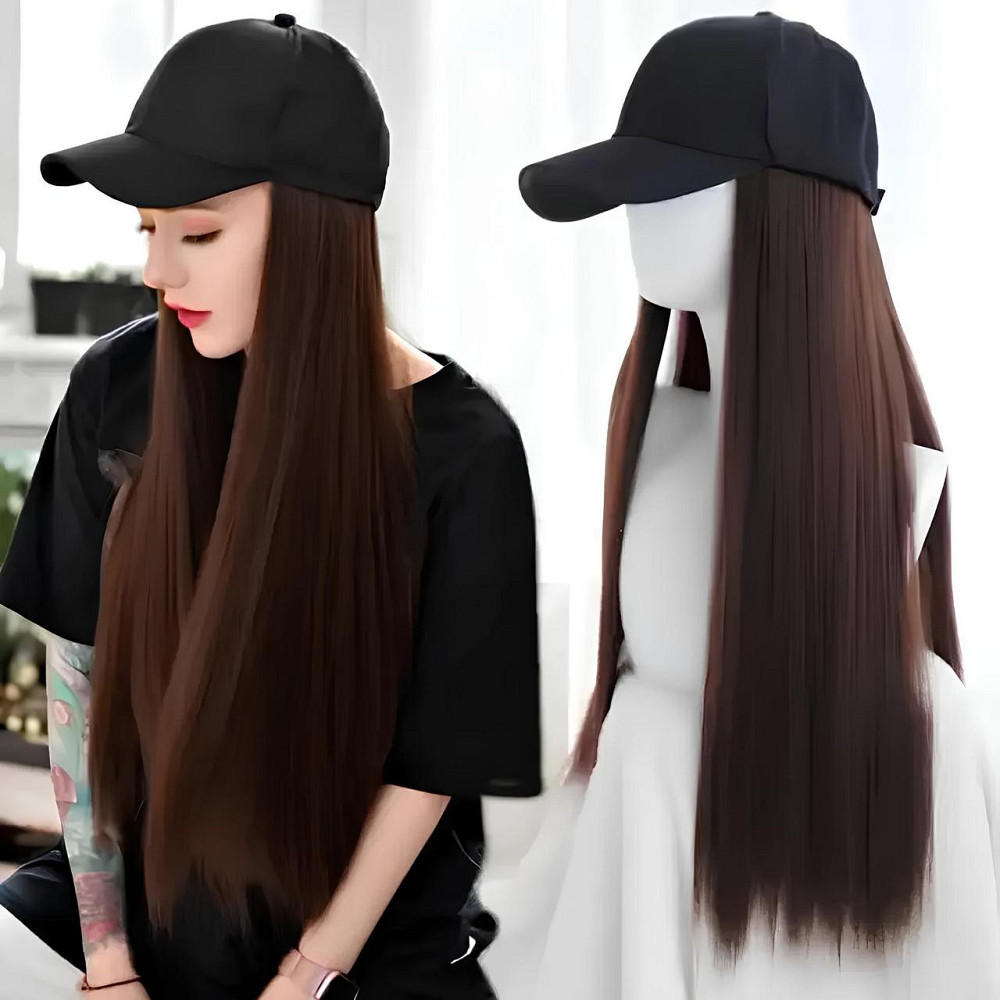 Довга перука коричнева RESTEQ - 80см, пряма, з чорною кепкою, косплей, аніме Київ - фото 1