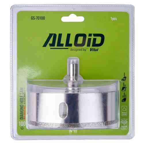 Свердло корончате алмазне по склу та кераміці 100мм з центрувальним свердлом Alloid Одеса