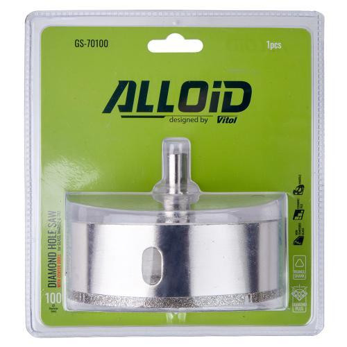 Свердло корончате алмазне по склу та кераміці 100мм з центрувальним свердлом Alloid Одесса - изображение 2