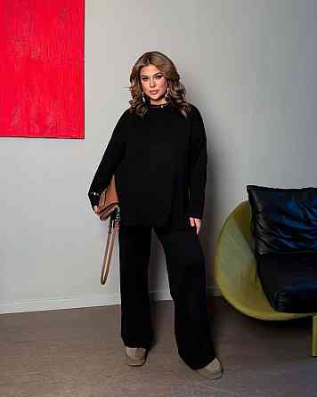 Женский базовый теплый костюм батал двойка машинная вязка с добавлением ангоры Черный Одесса