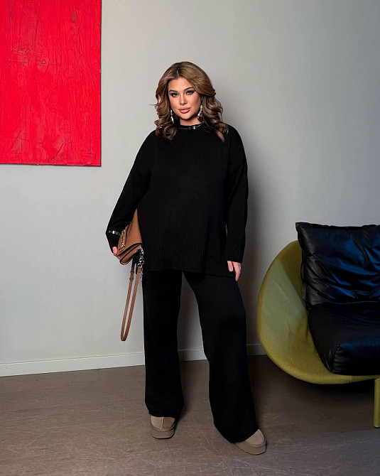 Женский базовый теплый костюм батал двойка машинная вязка с добавлением ангоры Черный Одесса - изображение 1
