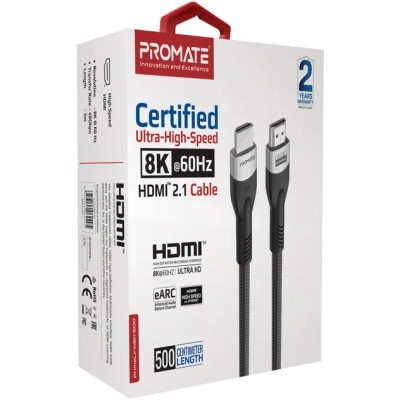 Кабель мультимедийный HDMI to HDMI 5.0m v2.1 grey Promate (primelink8k-500.grey) Винница - изображение 2