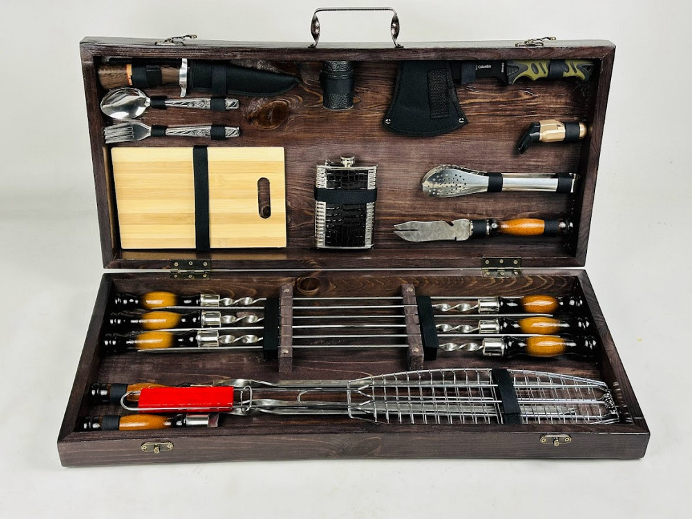 Подарунковий набір шампурів в дерев'яному кейсі для пікніка ШАШЛИЧНИК ЛАЙТ, ручної роботи (шампури та аксесуари) HAPPY DAYS Тернопіль - фото 1