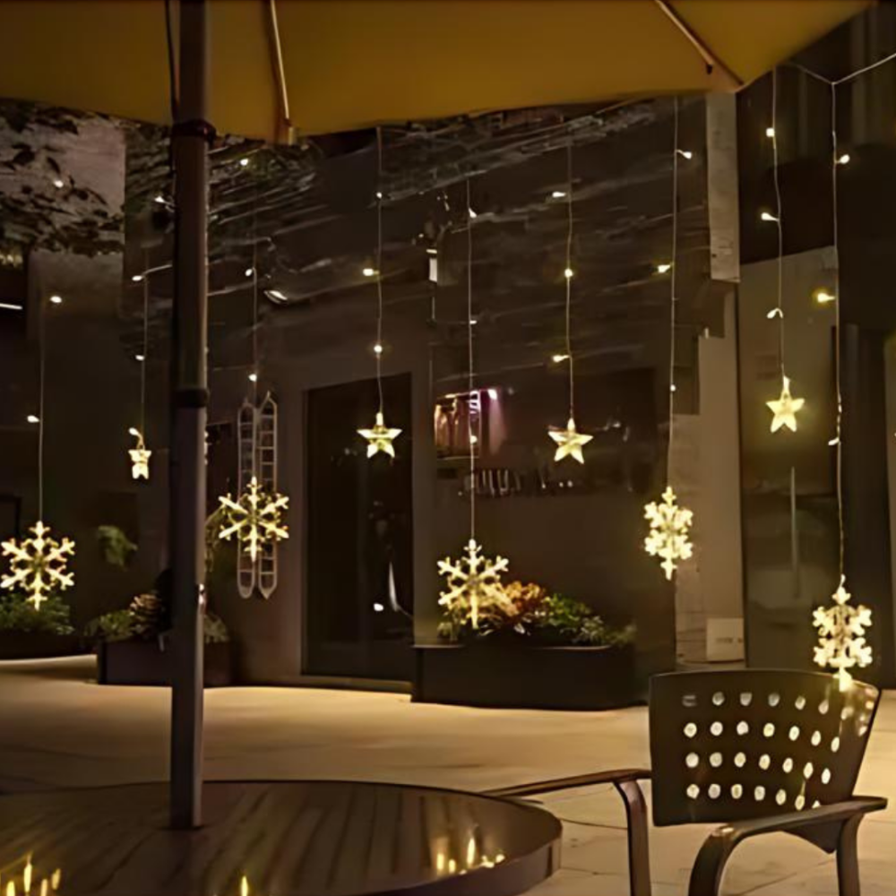 Світлодіодна гірлянда штора сніжинки Niki Light 3 метра завіса сніжинки та зірочки теплий білий Київ - фото 1