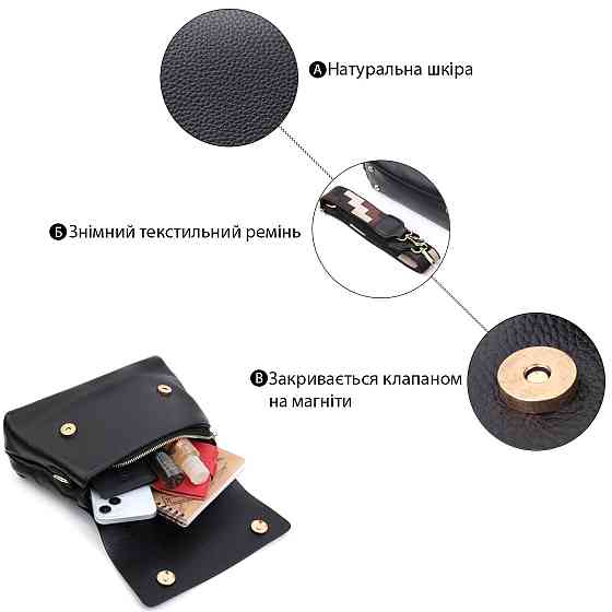 Люксовая сумка для женщин с короткой ручкой из натуральной кожи Vintage 22670 Черная Киев