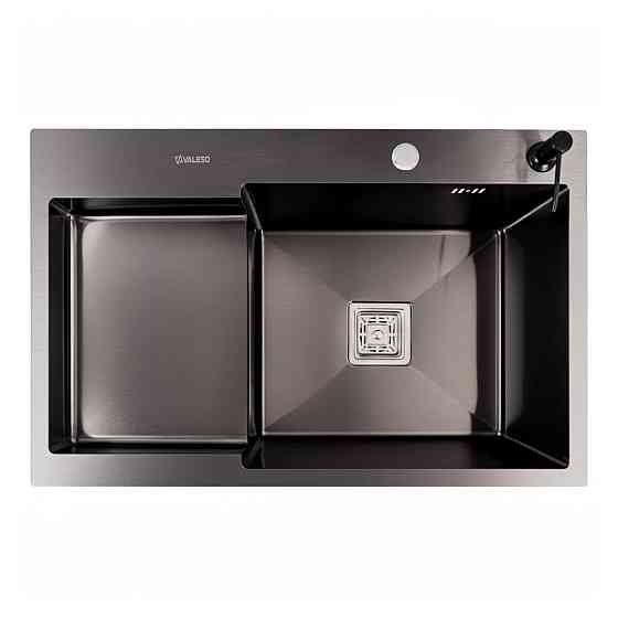 VALESO Кухонна мийка нержавійка CM 78*50C R VALESO Handmade PVD чорна з поглибленою полицею (3, Коломия