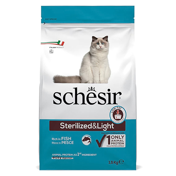 Schesir Cat Sterilized & Light ШЕЗІР СТЕРИЛІЗОВАНІ ЛАЙТ РИБА сухий монопротеїновий корм для стерилізованих котів, для котів схильних до повноти Київ - фото 1
