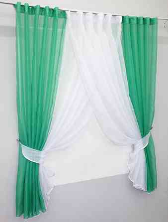 Кухонные шторки VR-Textil № 096к с подвязками мятный с белым 400х170 см (50-993) Киев