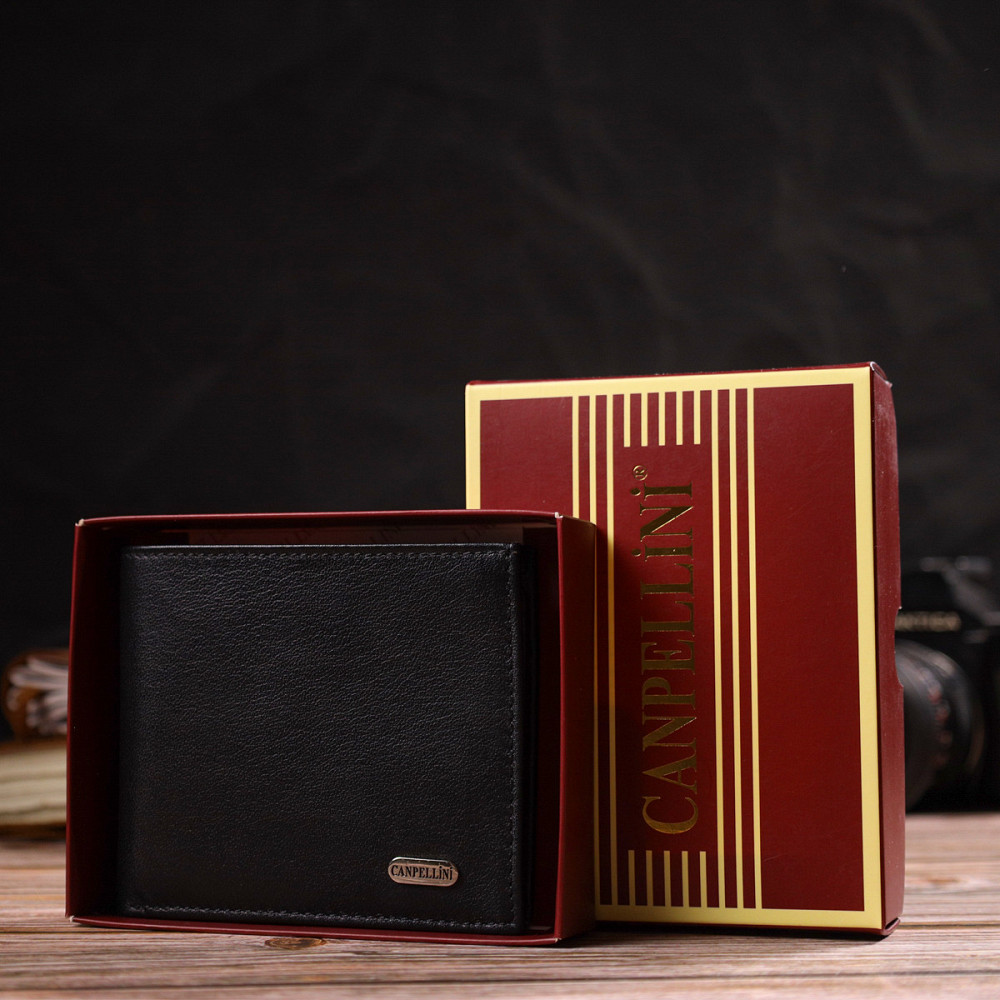 Классическое мужское портмоне из натуральной кожи флотар CANPELLINI 21783 Черное Киев - изображение 10