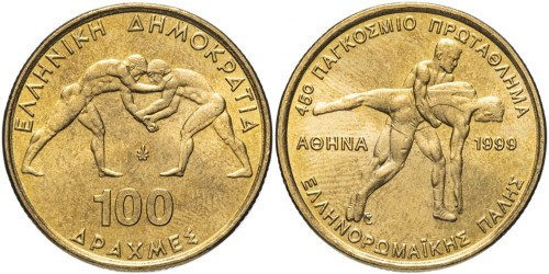 100 драхм 1999 Греція — 45-й Чемпіонат світу через 84-римську боротьбу в Афіни Полтава - фото 1