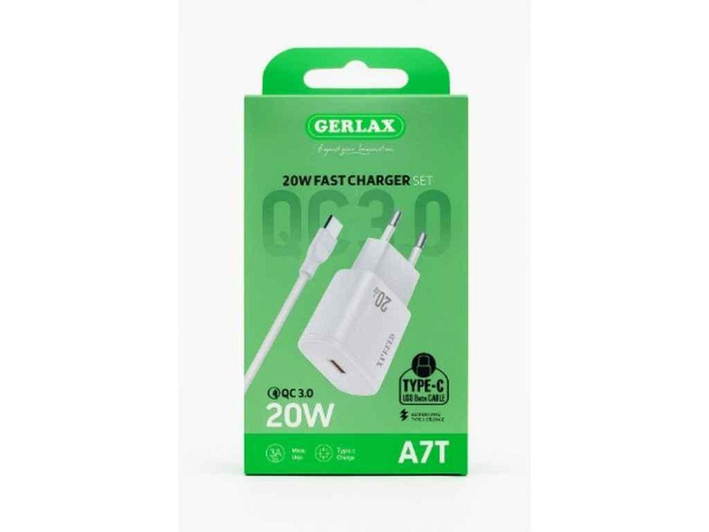 Сетевое зарядное устройство СЗУ Type-C A7T 3A-1USB 20w QC3.0 белое 1м ТМ Gerlax Киев - изображение 1