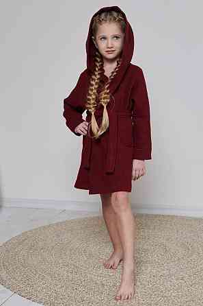 Халат детский вафельный Ideal Textile с капюшоном бордовый (56860650) 7 р. (116-122 см) Черновцы