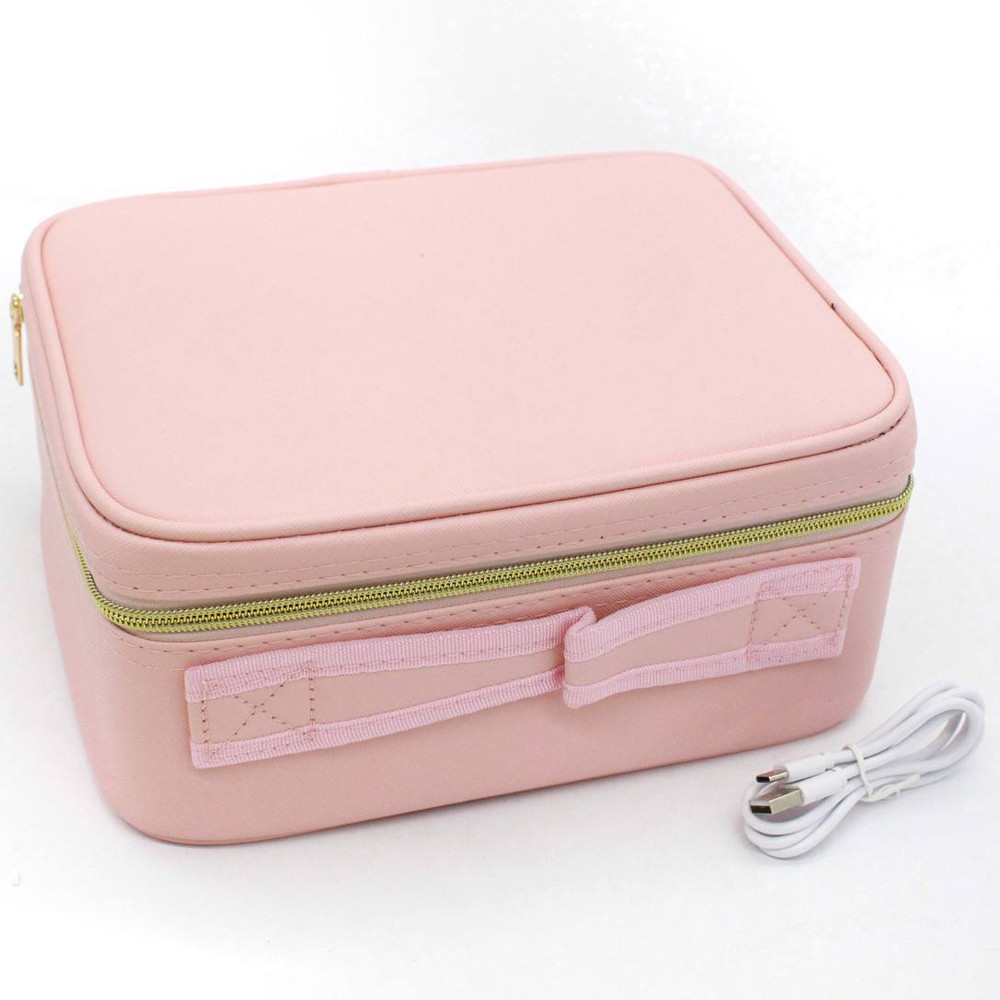 Косметичка дорожня з LED дзеркалом (26х23х11см), Рожева / Косметичка з дзеркалом і підсвічуванням / Кейс косметичка Київ - фото 9
