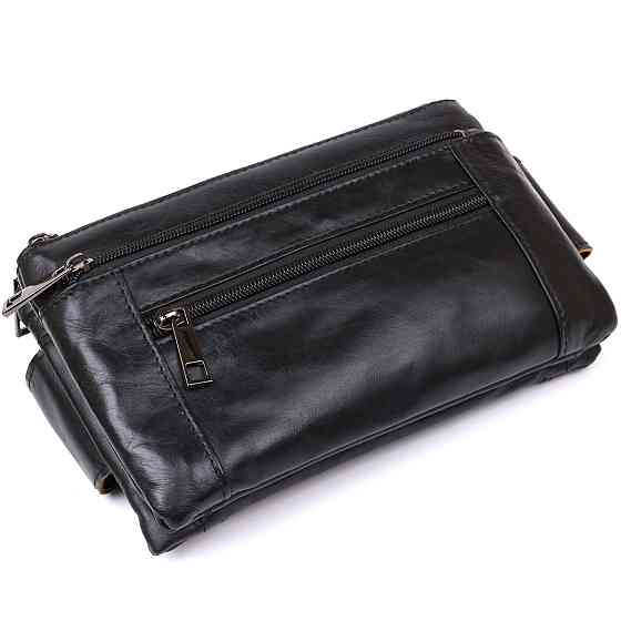 Чоловіча сумка на пояс із натуральної шкіри Vintage 20474 Чорний Київ