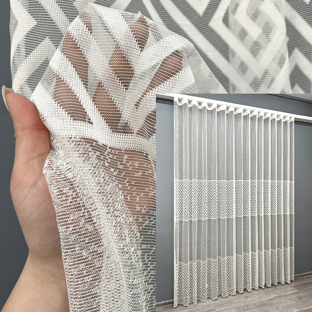 Тюль VR-Textil 2030т Жакард Ромб Меандр Молочний 400х270 см (42-1098) Київ - фото 1