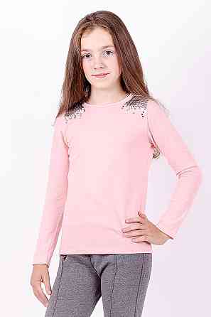 Блуза для девочек школьная, белая (розовый, тёмно-синий ) топ Крохатушка одяг Киев