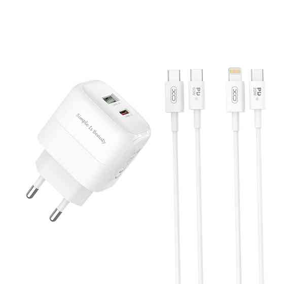 Мережевий зарядний пристрій XO L137 PD20W/QC18W 1USB-A+1USB-C + Lightning кабель білий Львів
