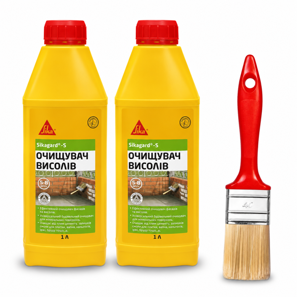 Комплект для очищення висолів від забруднень Sika Sikagard-S 1 л (2 шт) + пензель Beorol Universal 40*15 мм Киев - изображение 5