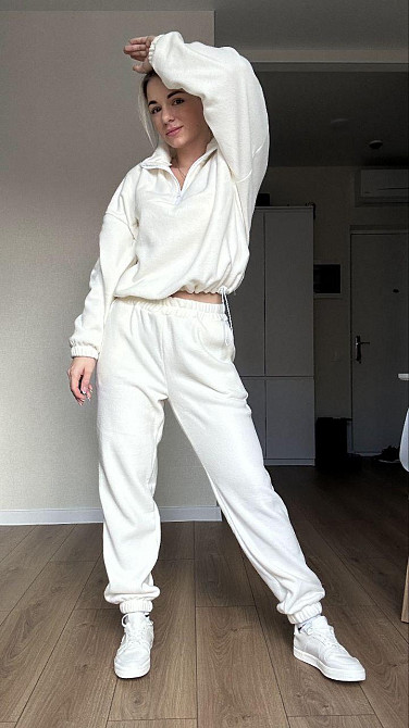 Жіночий теплий прогулянковий костюм-двійка: кофта та штани з полар флісу Молочний, 54/56 Одеса - фото 8