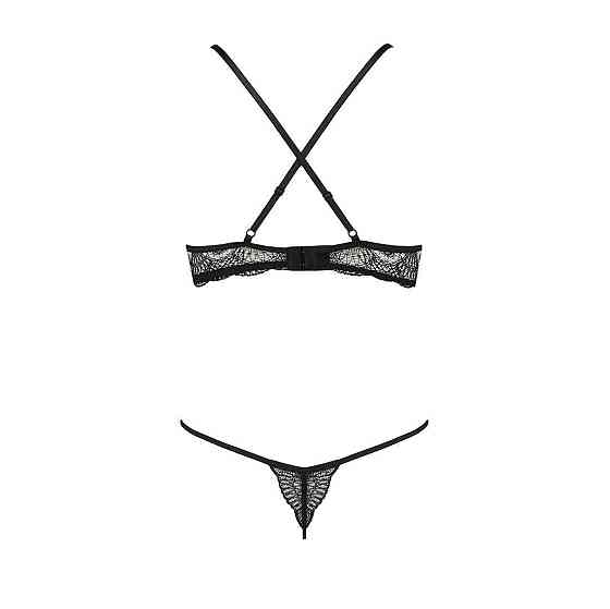Комплект білизни Passion Exclusive QUENTRIS BIKINI L/XL, black, стрінги і напіввідкритий ліф Sex Aura Київ